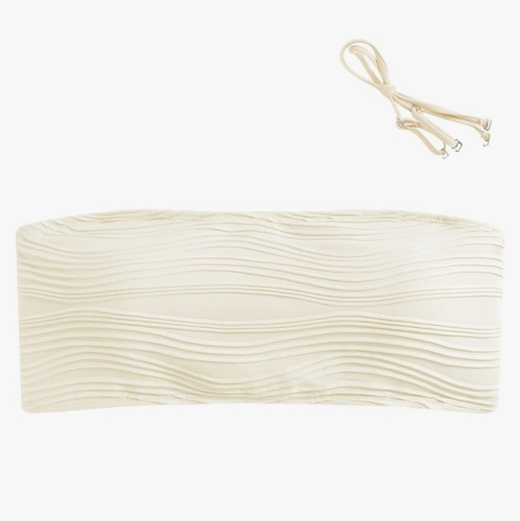 ZAFUL Women Textured Bandeau Bikini Top Lace up Strapless Swimsuit Solid Color 6 - Picture 6 of 12